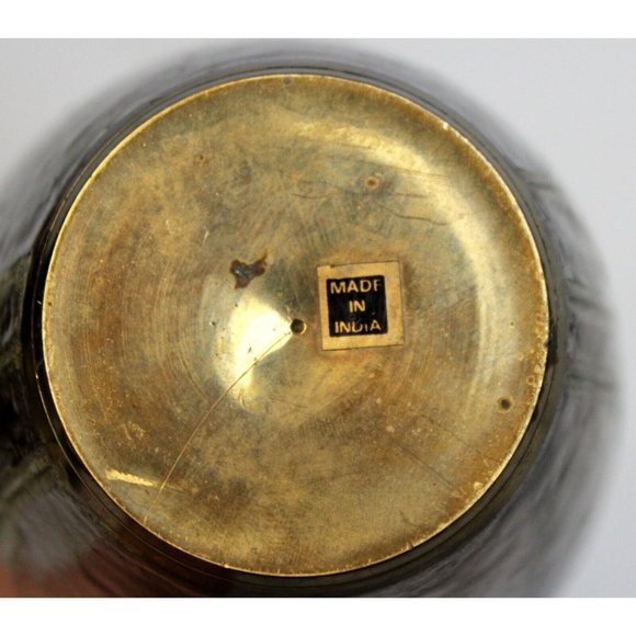 Vtg 80s Cloisonné Brass Vase Pink Lillies Brown Calla Cala Lily Ruffled Rim Top - Picture 10 of 10